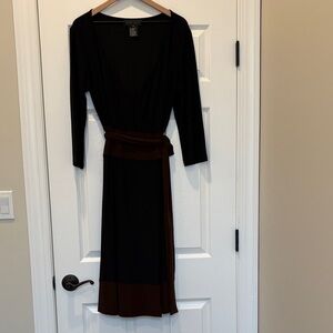 Elegant Black and Brown Wrap Dress